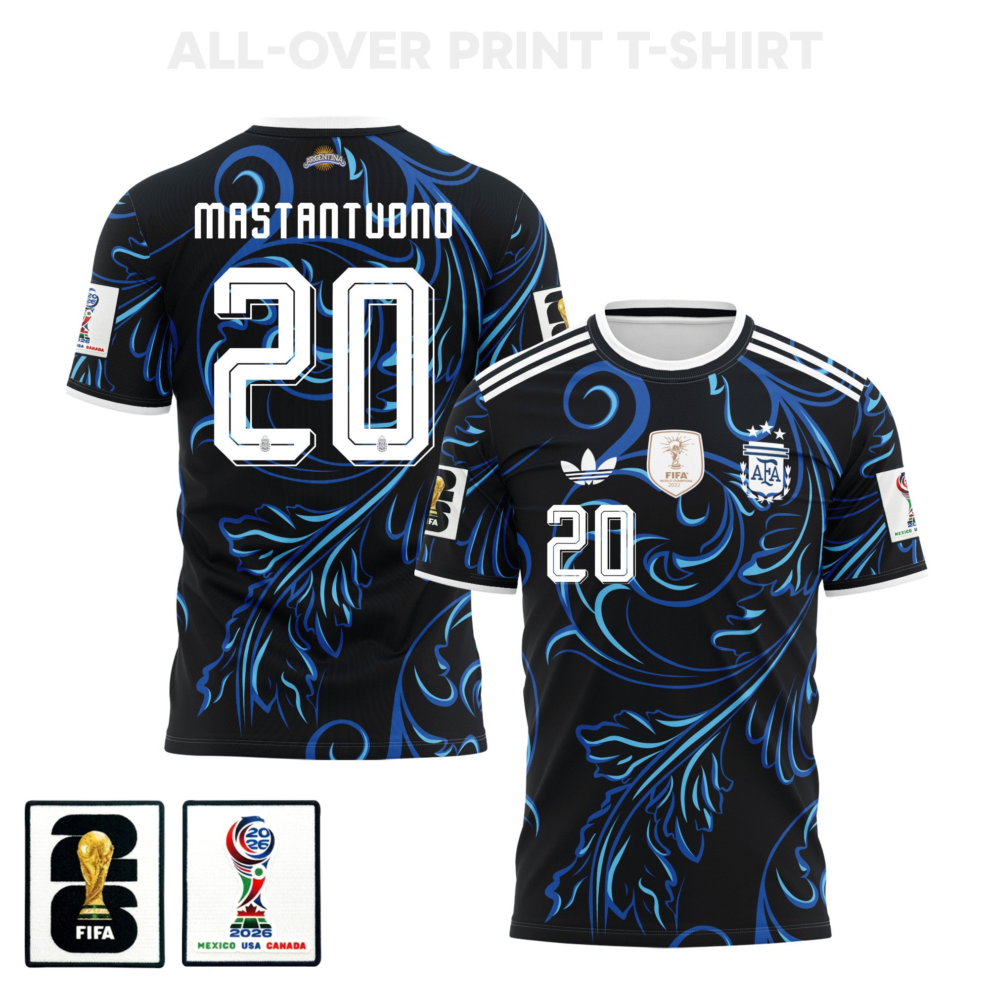 Franco Mastantuono 20 Argentina 2026 Away 3D T-Shirt Fully Printed – Unisex, Black