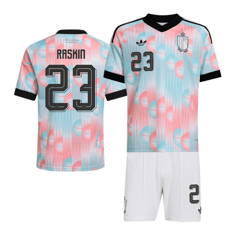 Nicolas Raskin 23 Belgium 2026 Away Men Jersey & Shorts Set – Light Blue