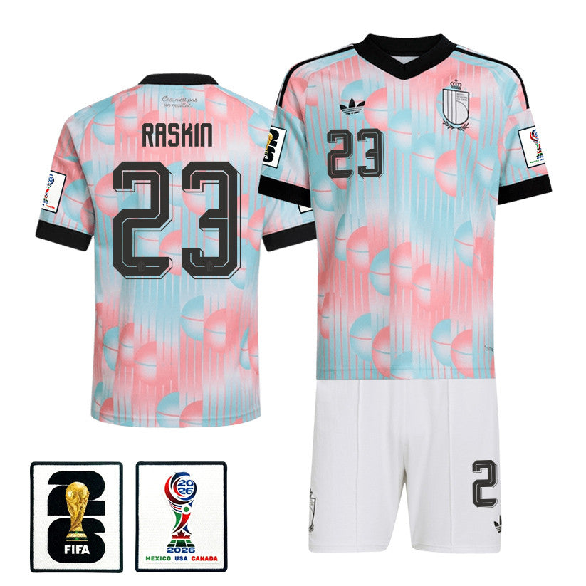 Nicolas Raskin 23 Belgium 2026 Away Men Jersey & Shorts Set – Light Blue
