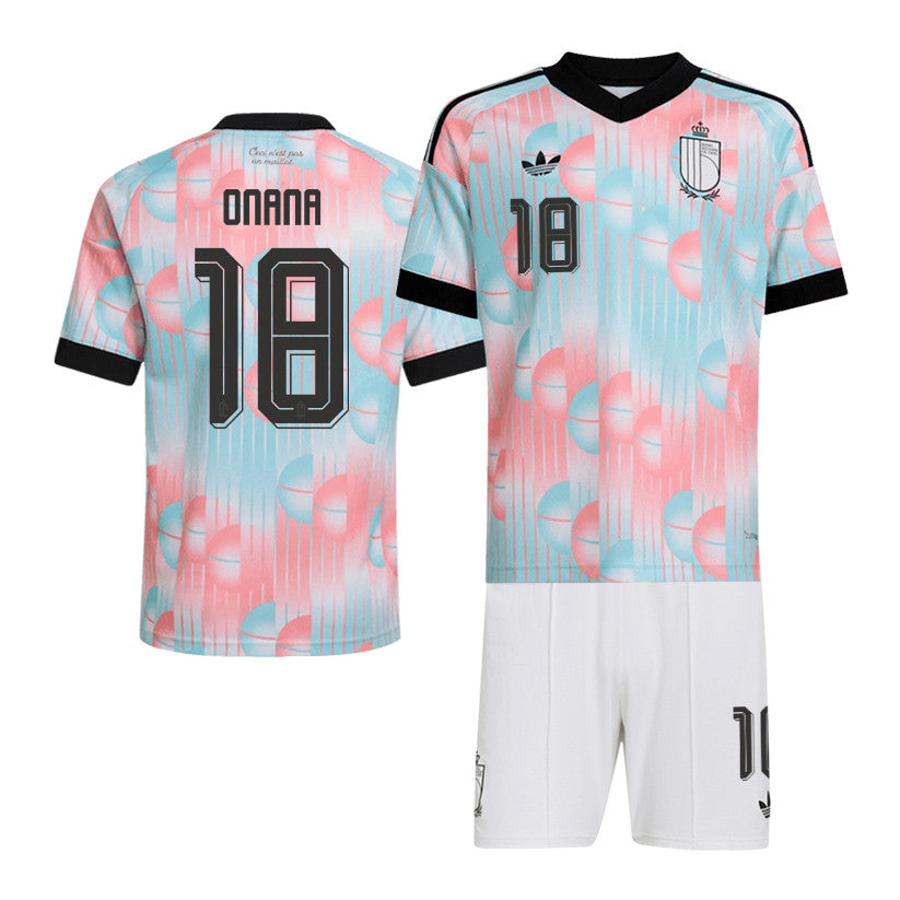 Amadou Onana 18 Belgium 2026 Away Men Jersey & Shorts Set – Light Blue
