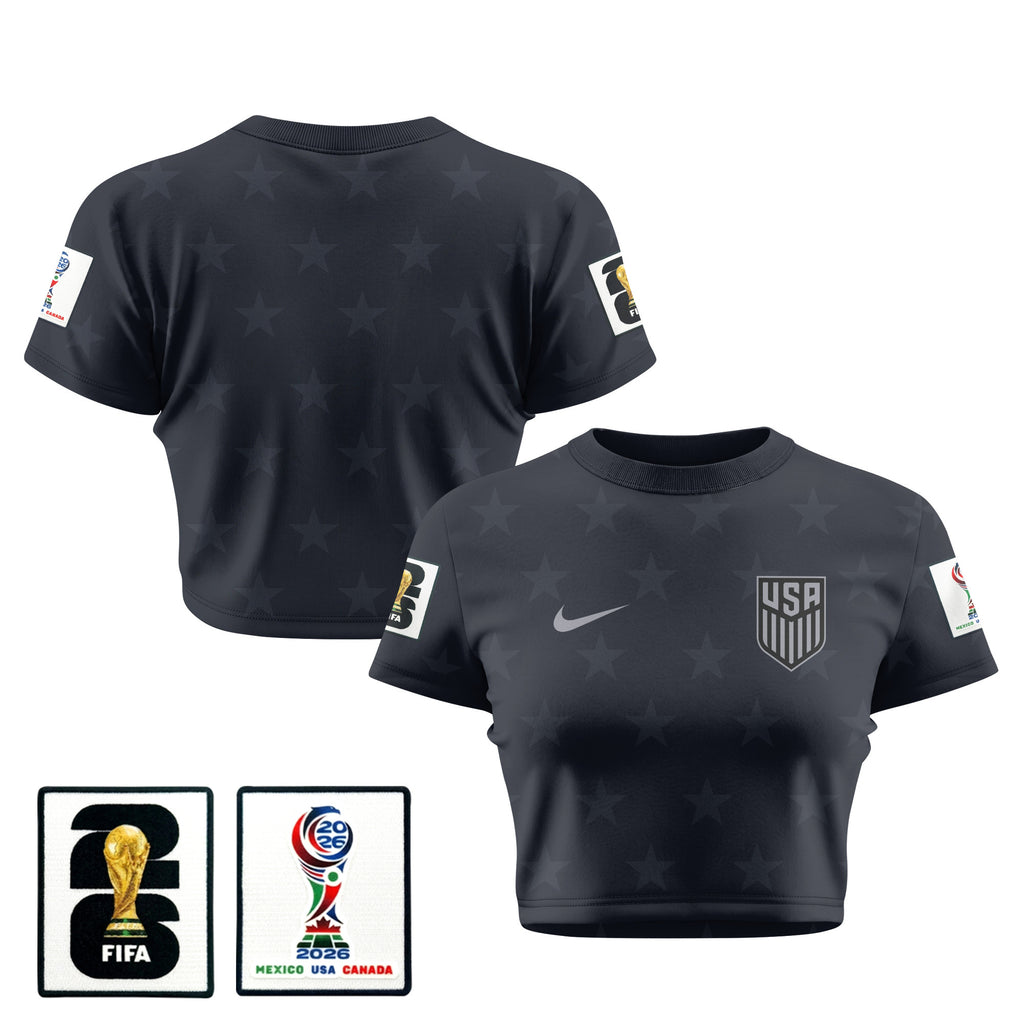 USMNT 2026 Women's Away All-Over Print Cropped Jersey - Black