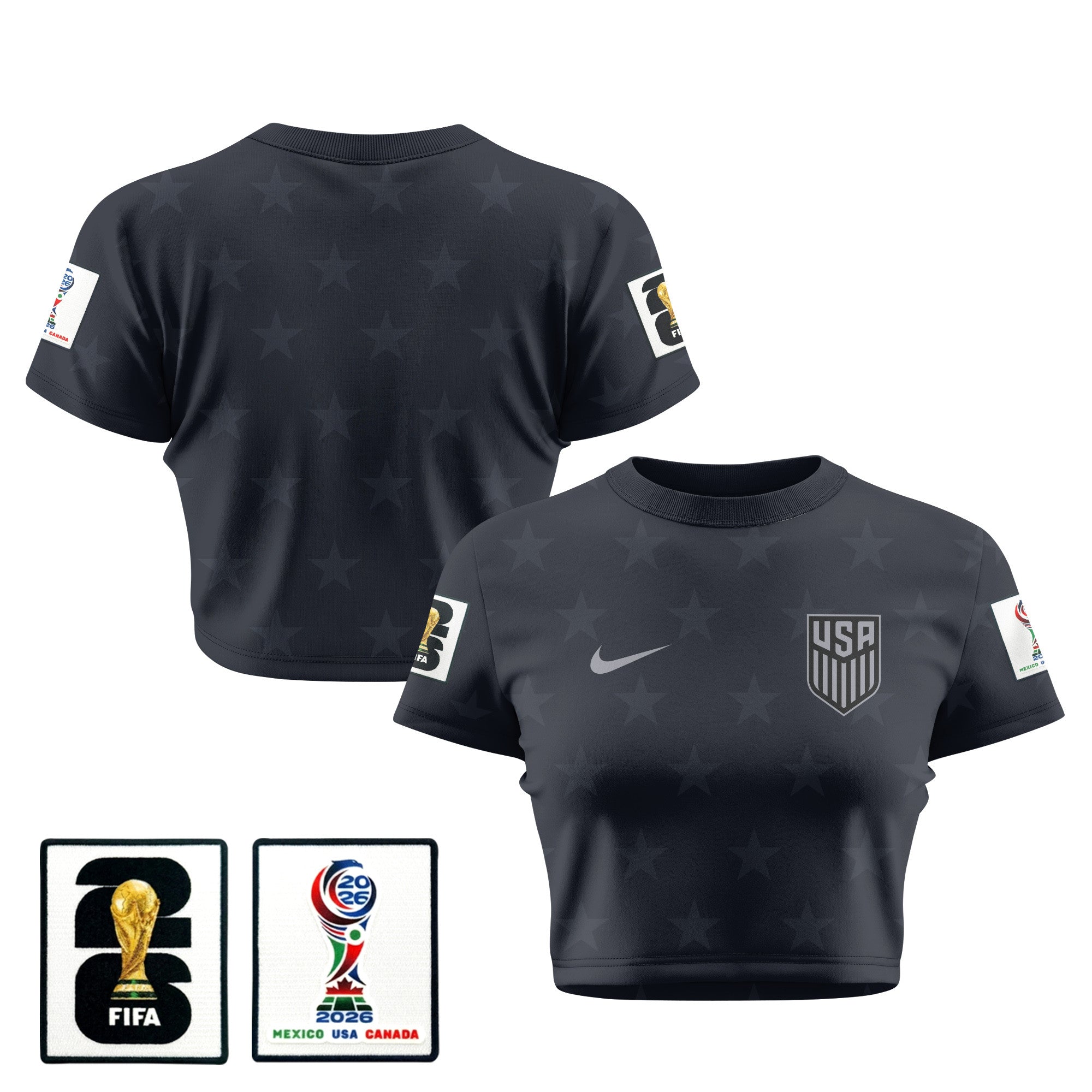 USMNT 2026 Women's Away All-Over Print Cropped Jersey - Black