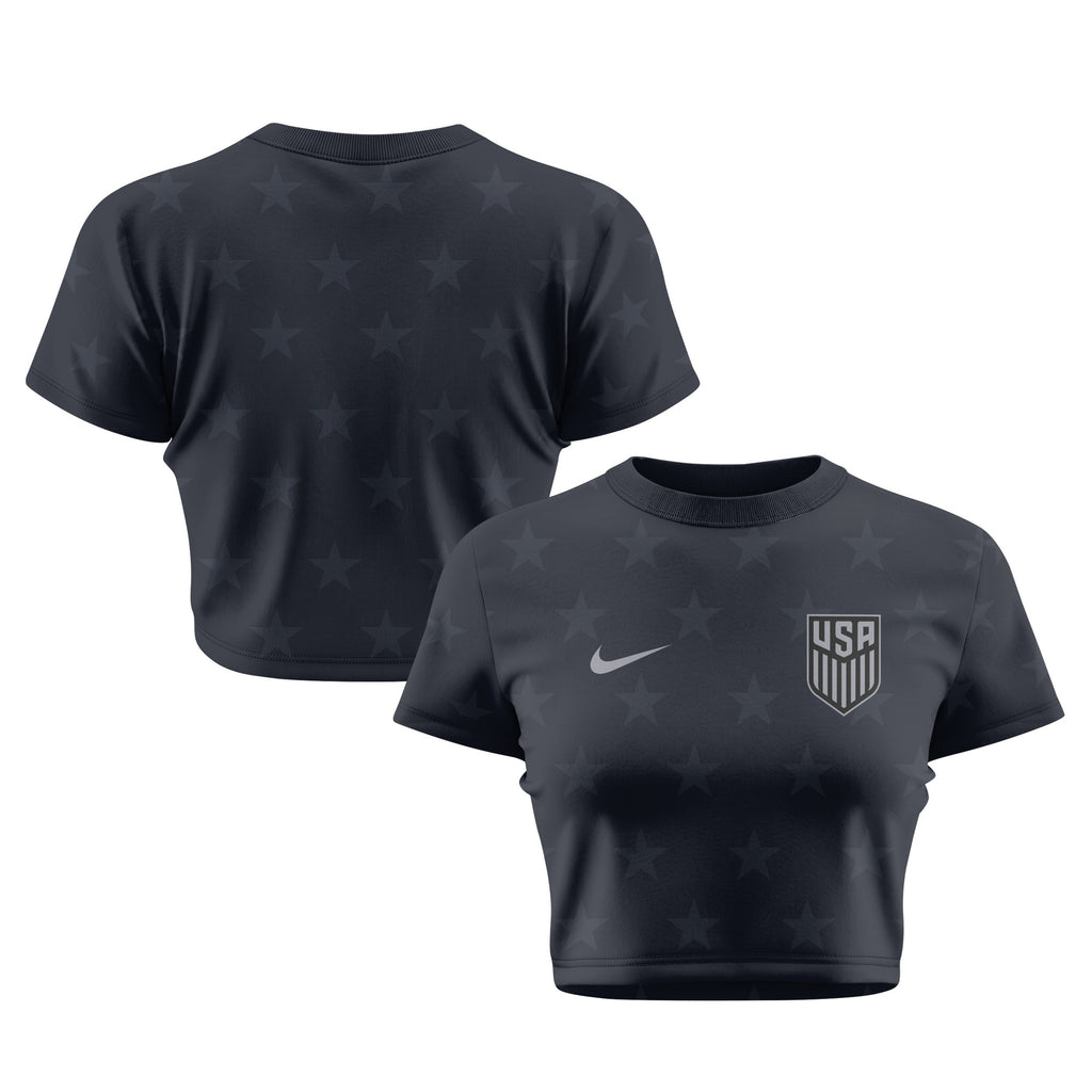 USMNT 2026 Women's Away All-Over Print Cropped Jersey - Black