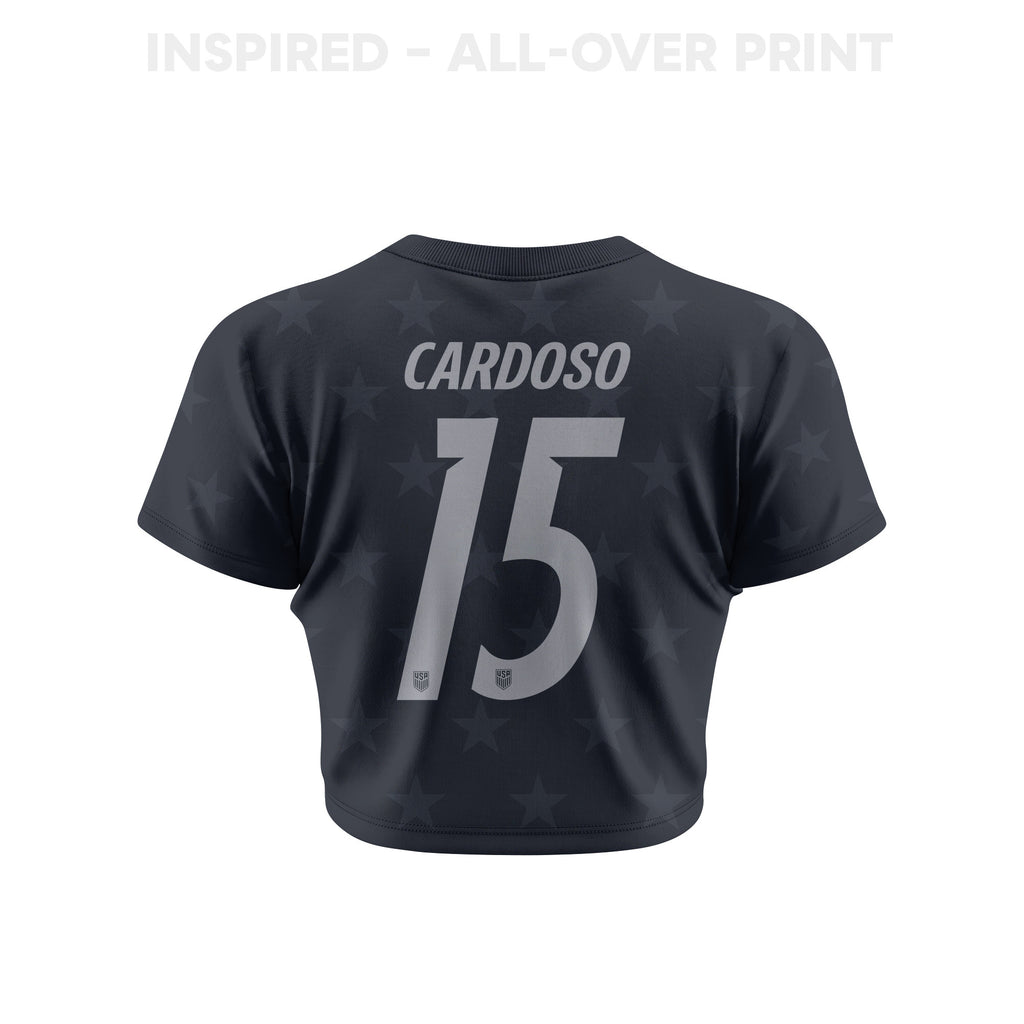Johnny Cardoso 15 USMNT 2026 Women's Away All-Over Print Cropped Jersey - Black