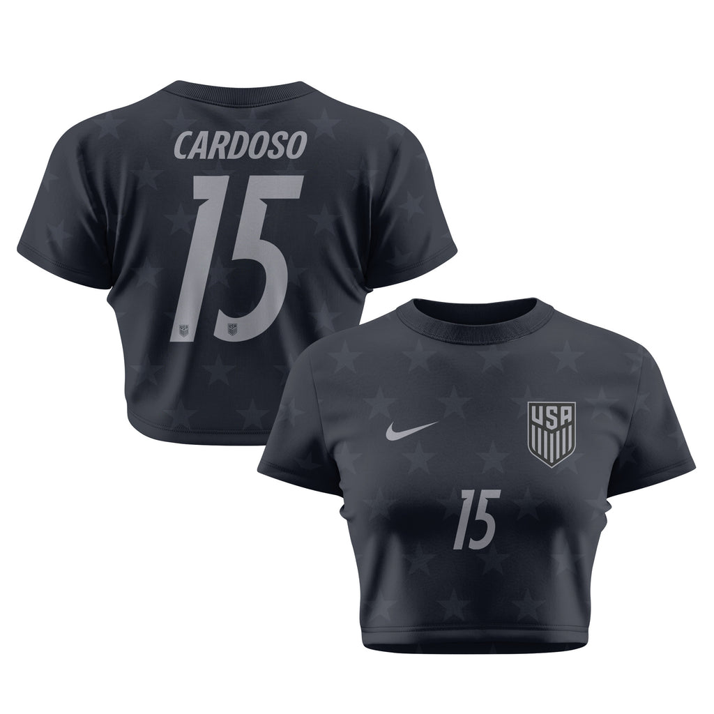 Johnny Cardoso 15 USMNT 2026 Women's Away All-Over Print Cropped Jersey - Black