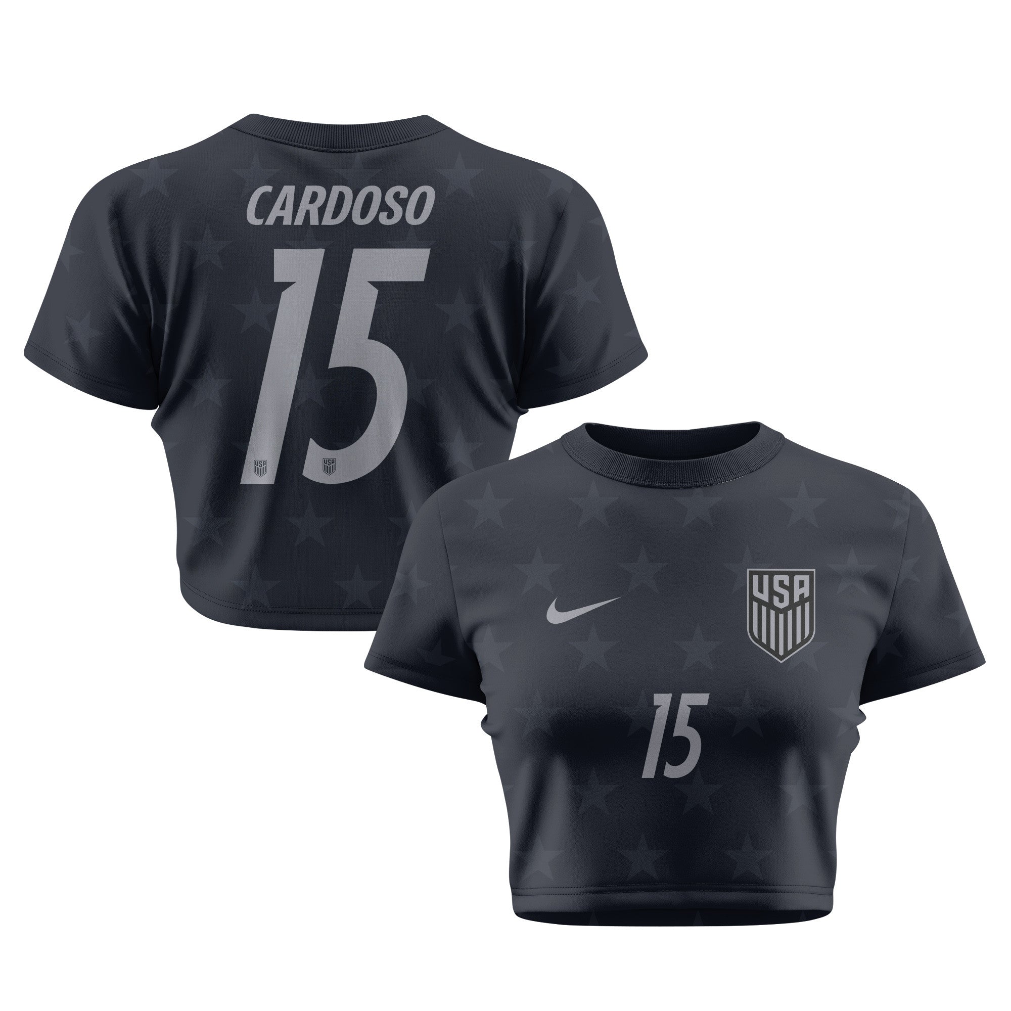 Johnny Cardoso 15 USMNT 2026 Women's Away All-Over Print Cropped Jersey - Black