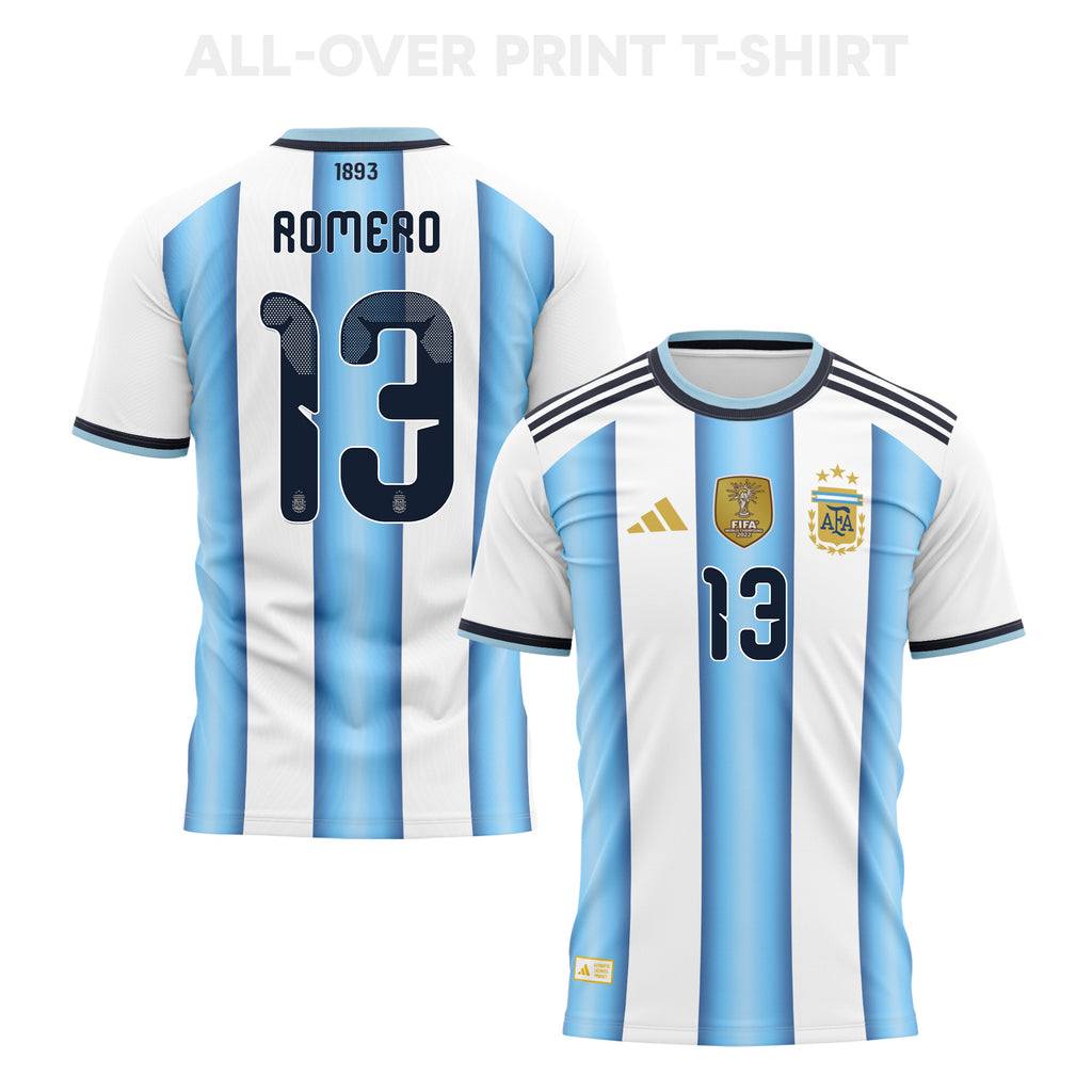 Cristian Romero 13 Argentina 2026 Home 3D T-Shirt Fully Printed – Unisex, White