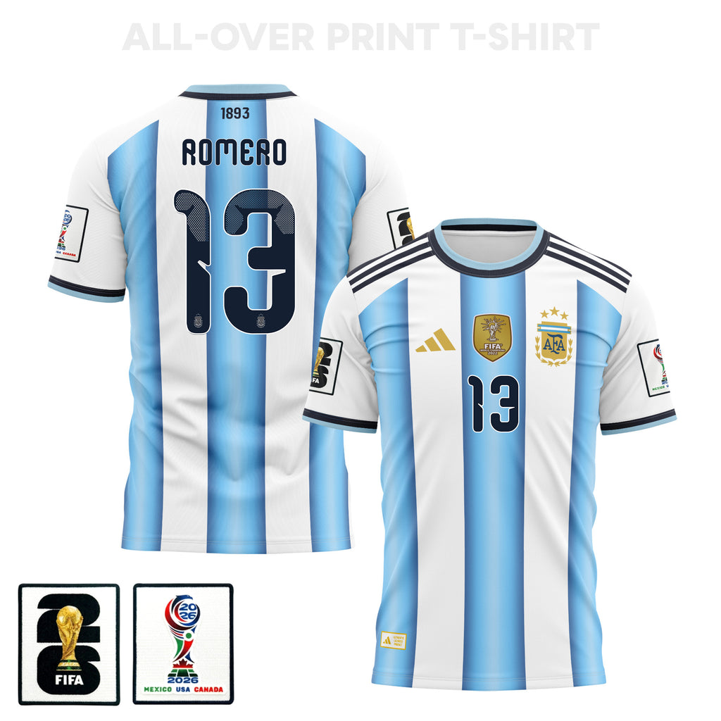 Cristian Romero 13 Argentina 2026 Home 3D T-Shirt Fully Printed – Unisex, White