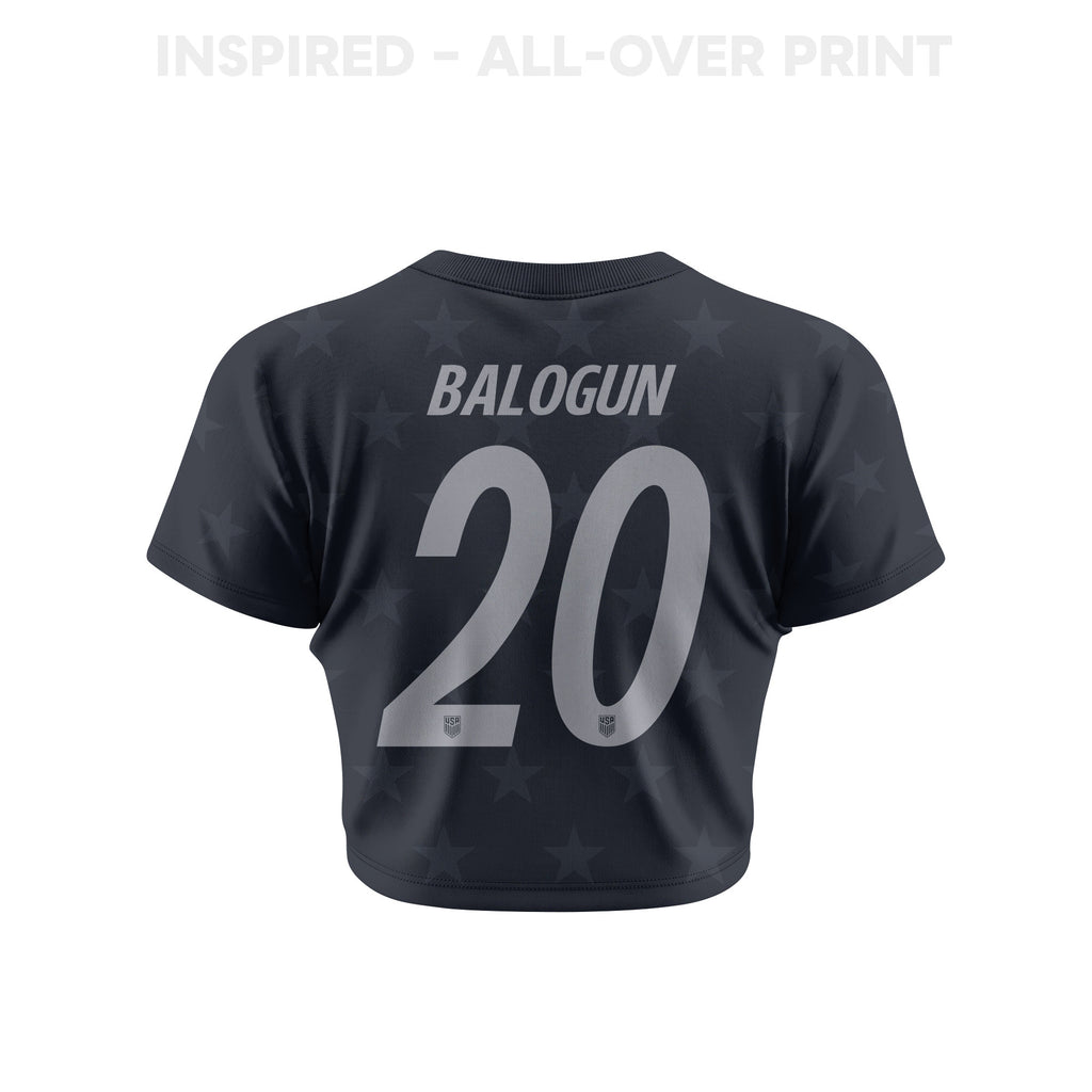 Folarin Balogun 20 USMNT 2026 Women's Away All-Over Print Cropped Jersey - Black