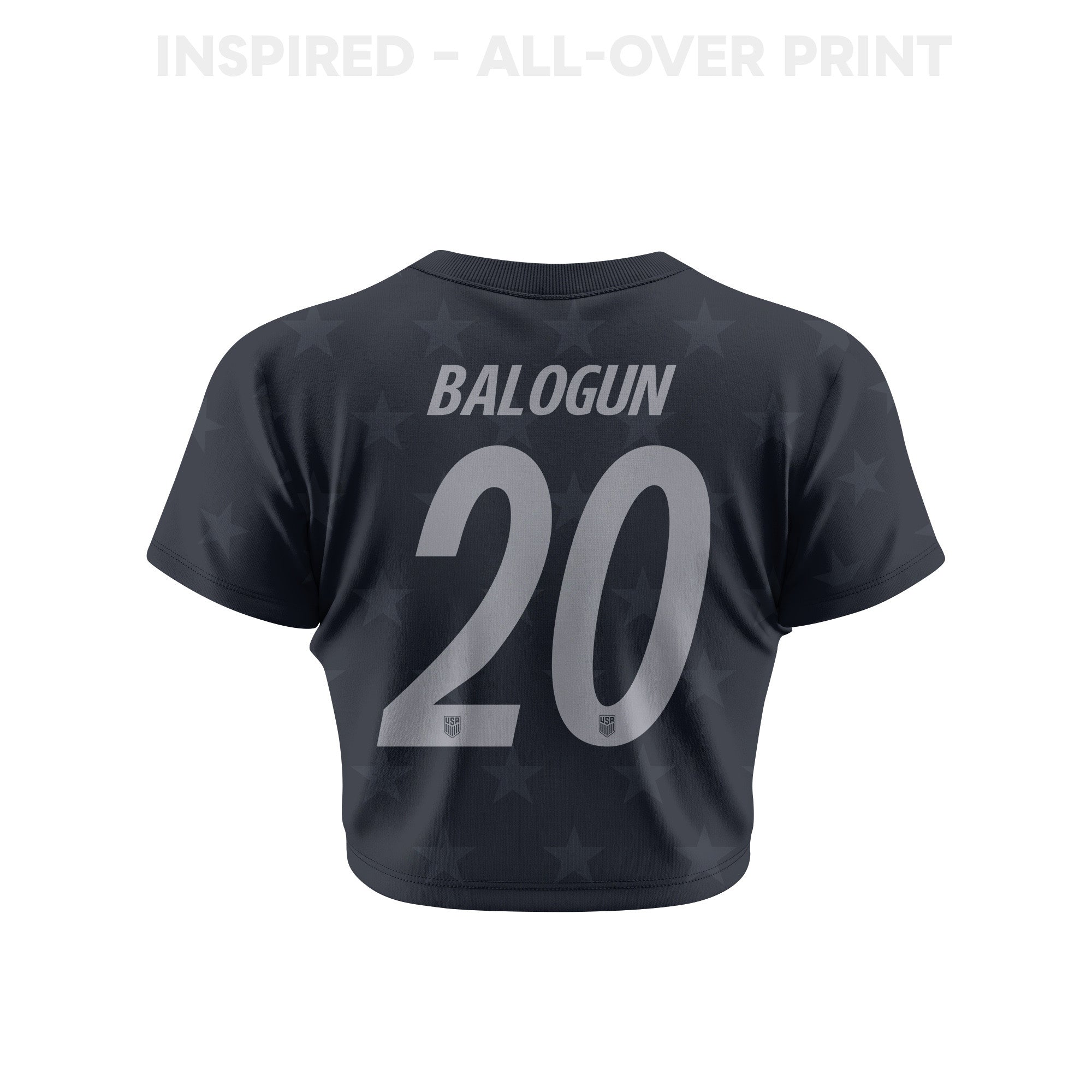 Folarin Balogun 20 USMNT 2026 Women's Away All-Over Print Cropped Jersey - Black