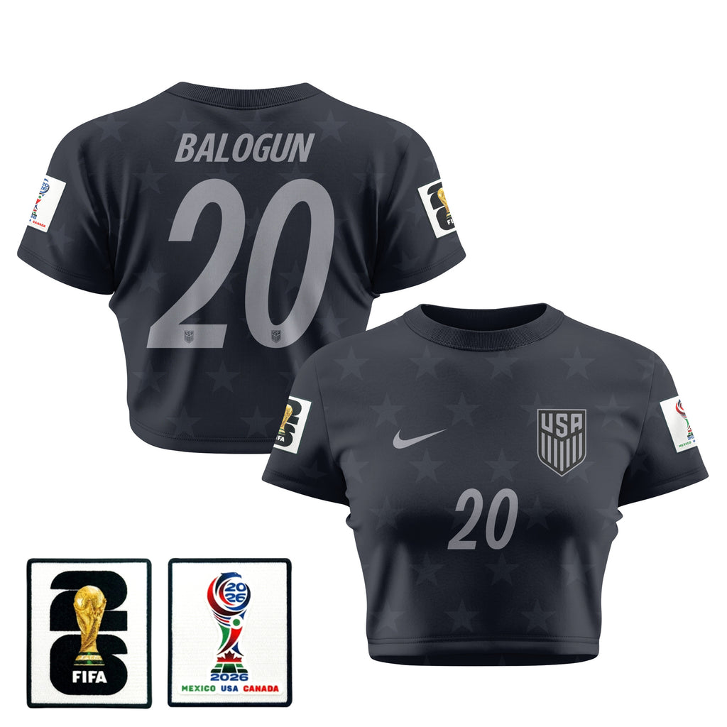 Folarin Balogun 20 USMNT 2026 Women's Away All-Over Print Cropped Jersey - Black
