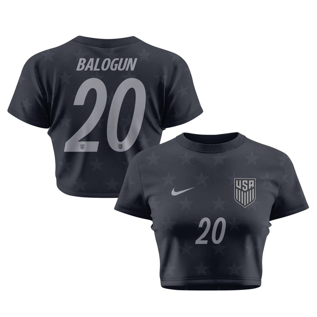 Folarin Balogun 20 USMNT 2026 Women's Away All-Over Print Cropped Jersey - Black