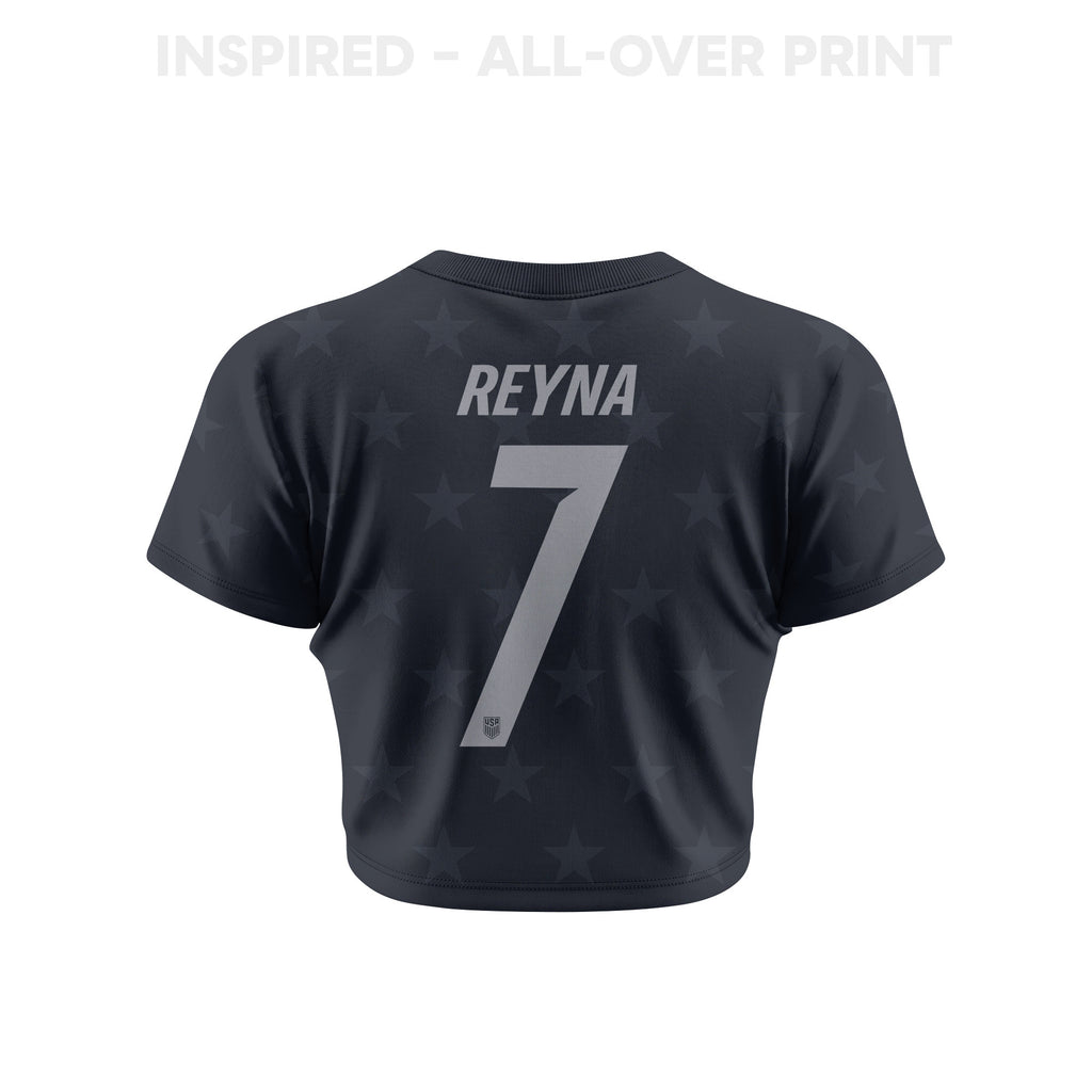Giovanni Reyna 7 USMNT 2026 Women's Away All-Over Print Cropped Jersey - Black
