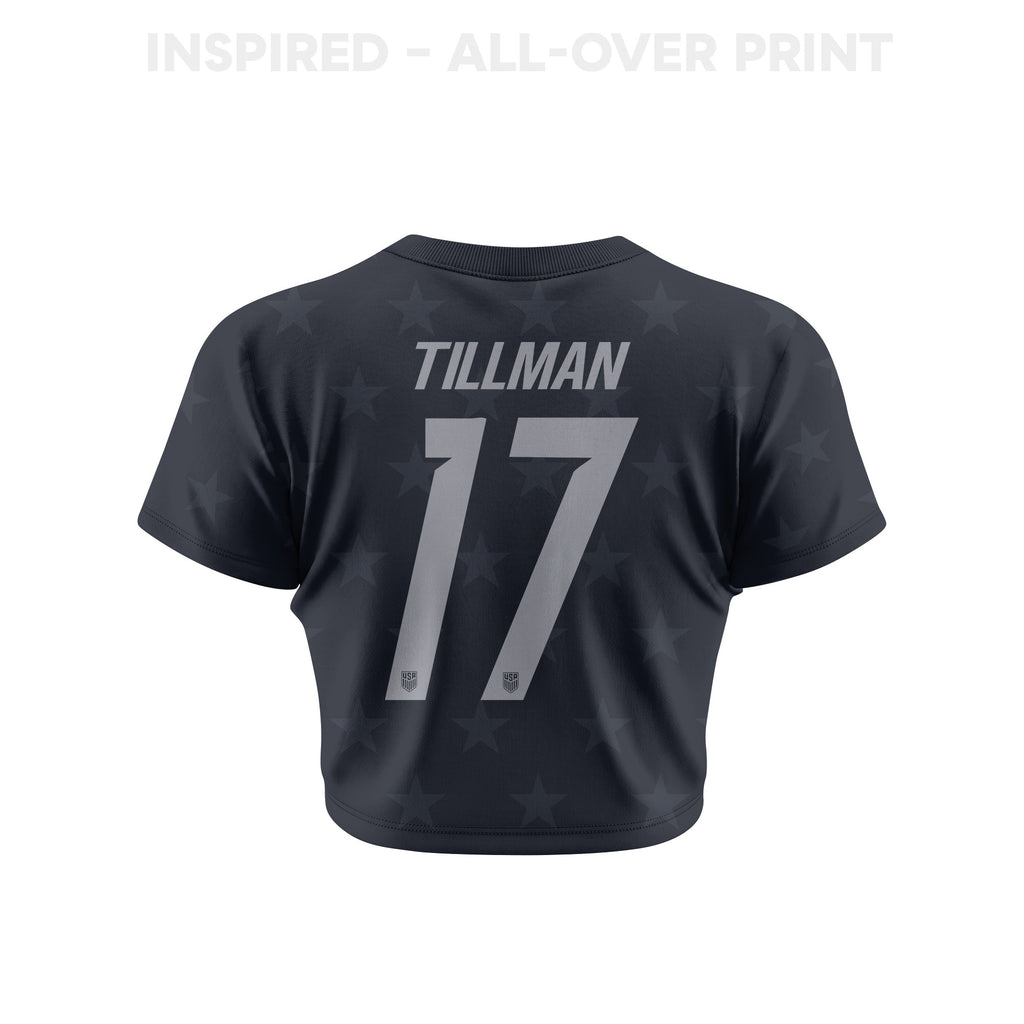 Malik Tillman 17 USMNT 2026 Women's Away All-Over Print Cropped Jersey - Black