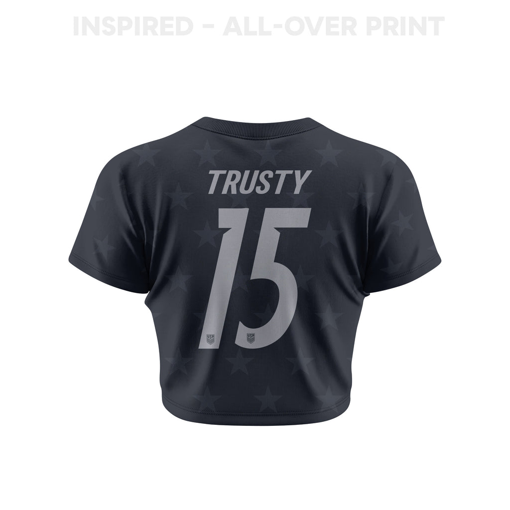 Auston Trusty 15 USMNT 2026 Women's Away All-Over Print Cropped Jersey - Black