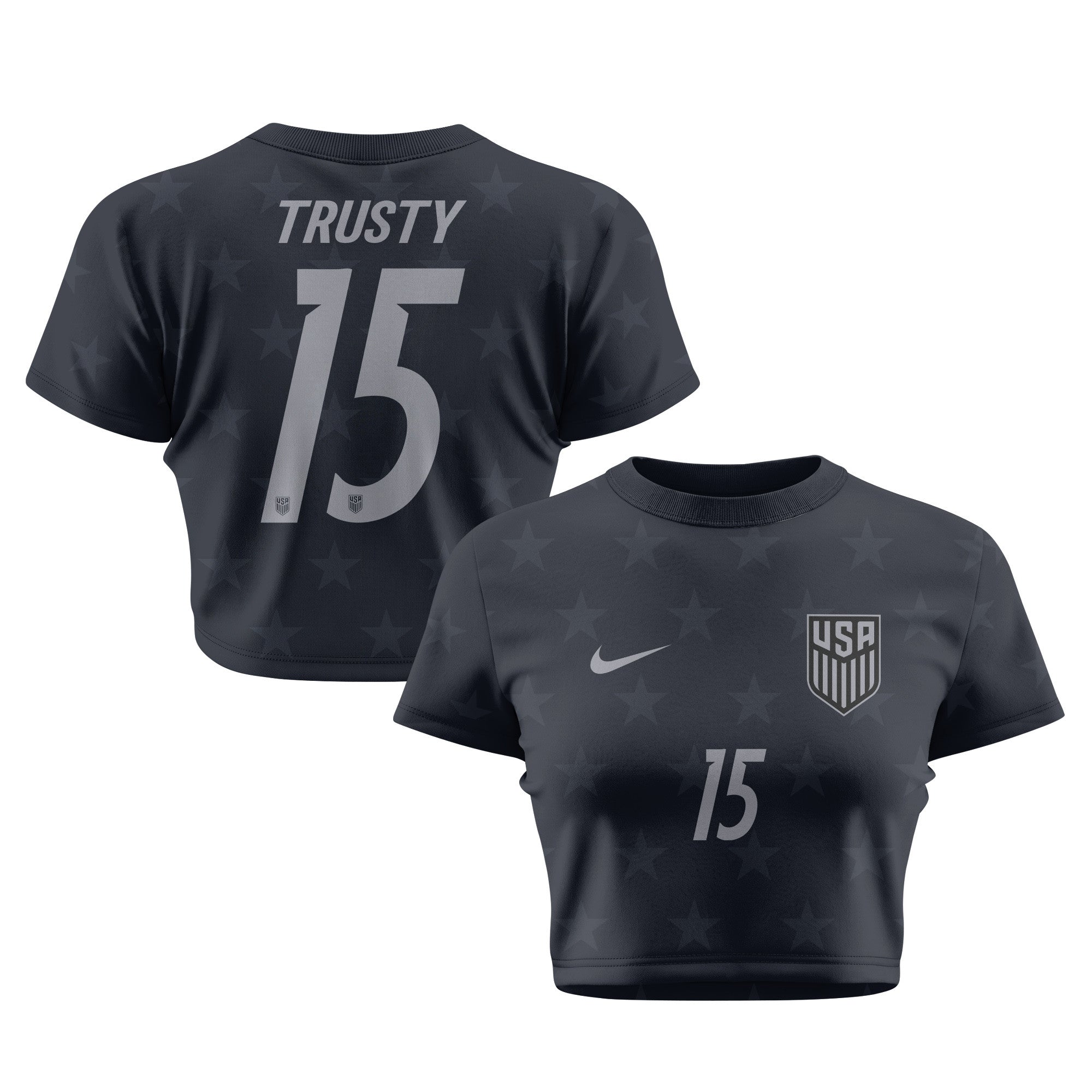 Auston Trusty 15 USMNT 2026 Women's Away All-Over Print Cropped Jersey - Black