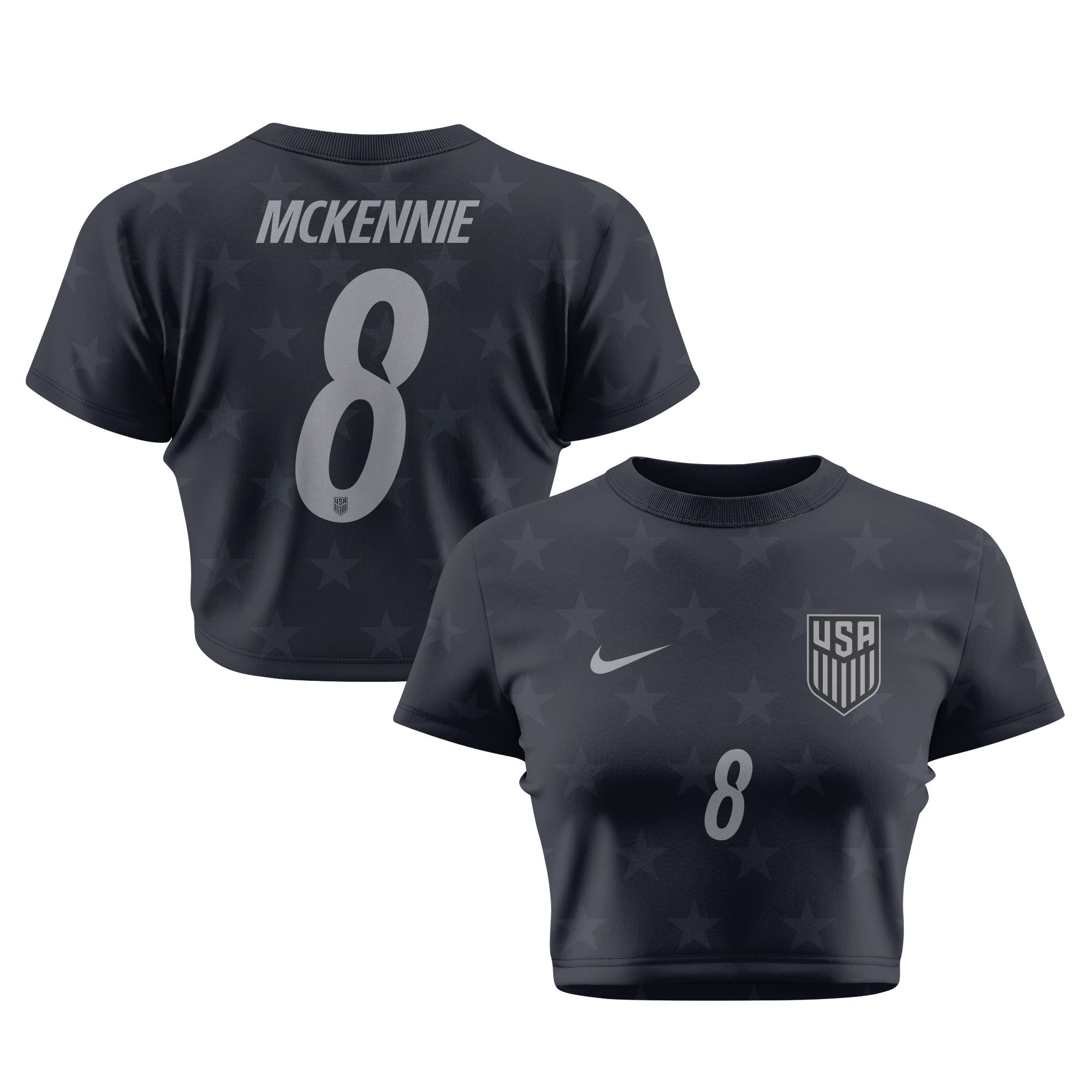Weston McKennie 8 USMNT 2026 Women's Away All-Over Print Cropped Jersey - Black