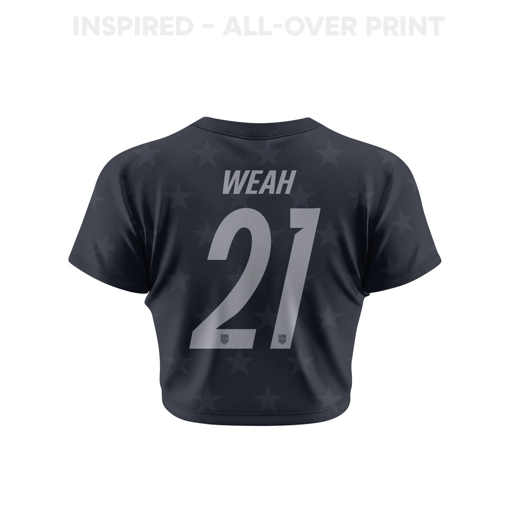 Timothy Weah 21 USMNT 2026 Women's Away All-Over Print Cropped Jersey - Black