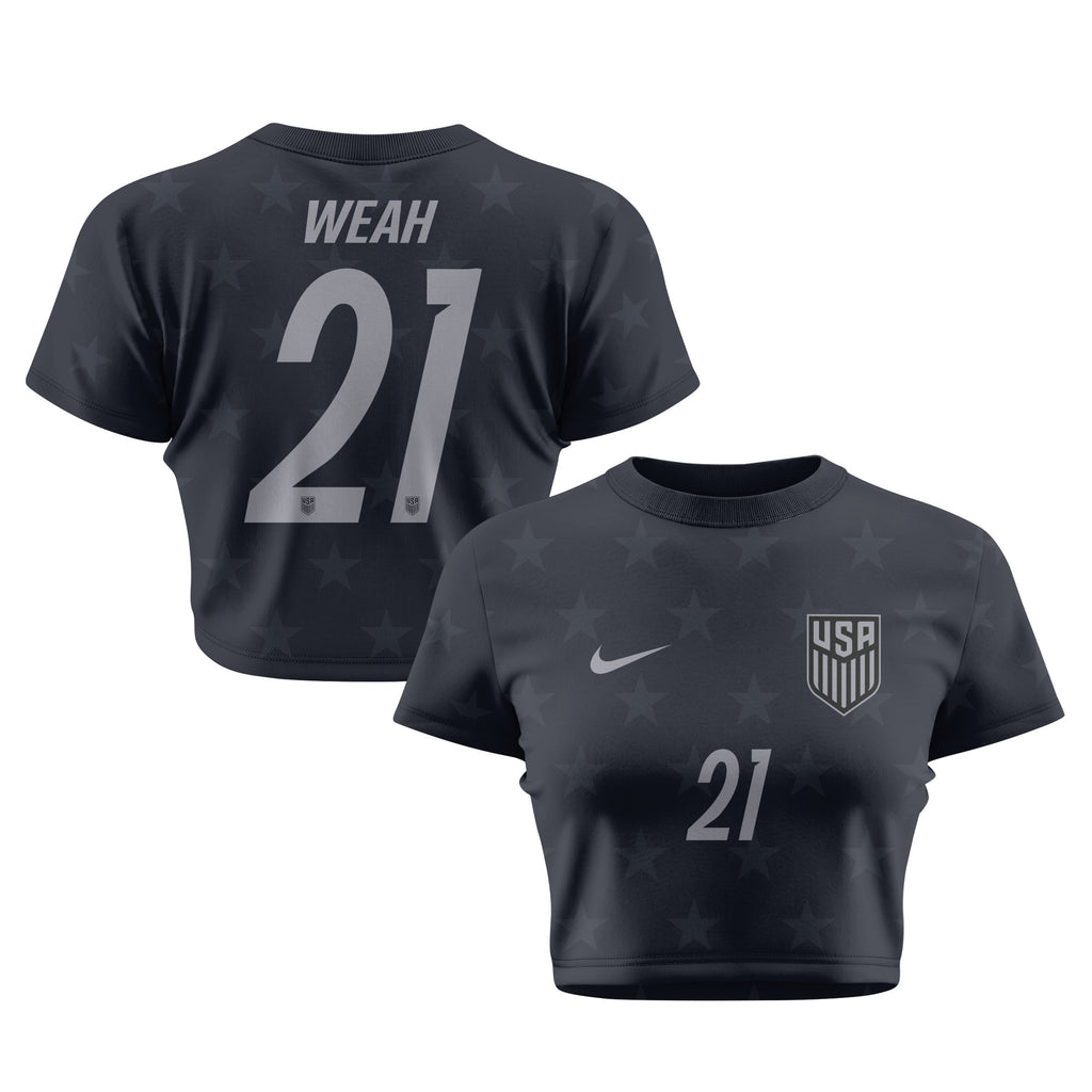 Timothy Weah 21 USMNT 2026 Women's Away All-Over Print Cropped Jersey - Black