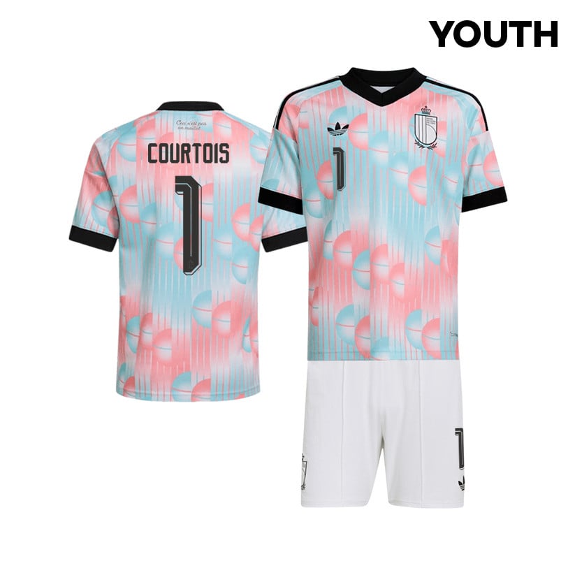 Thibaut Courtois 1 Belgium 2026 YOUTH Away Jersey & Shorts Set - Light Blue