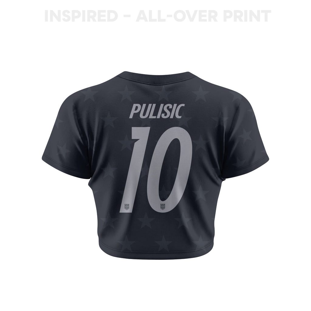 Christian Pulisic 10 USMNT 2026 Women's Away All-Over Print Cropped Jersey - Black