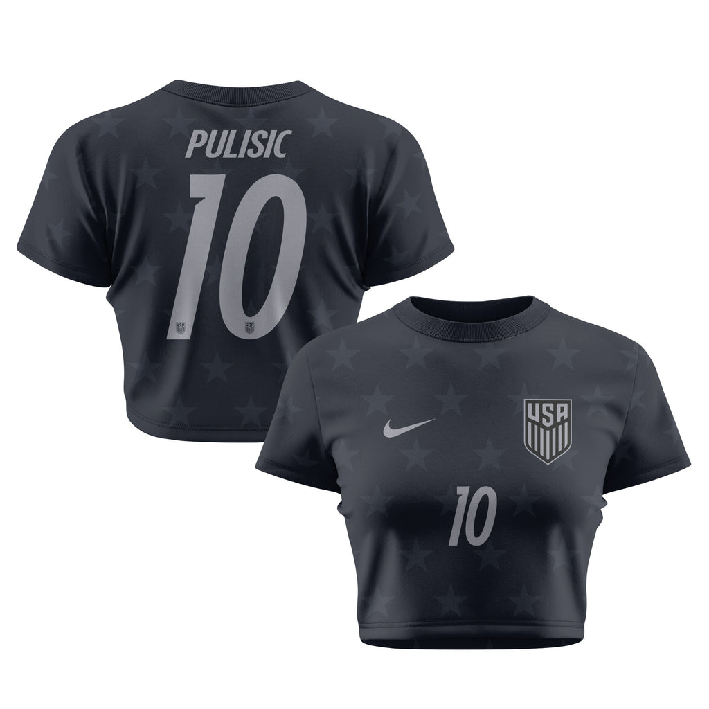 Christian Pulisic 10 USMNT 2026 Women's Away All-Over Print Cropped Jersey - Black