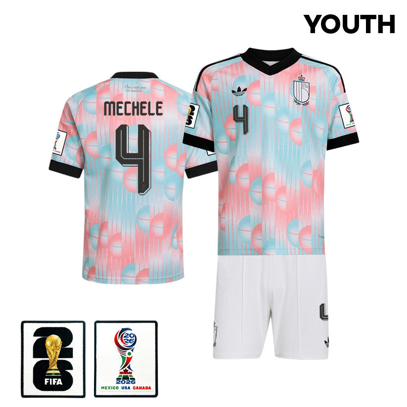 Brandon Mechele 4 Belgium 2026 YOUTH Away Jersey & Shorts Set - Light Blue
