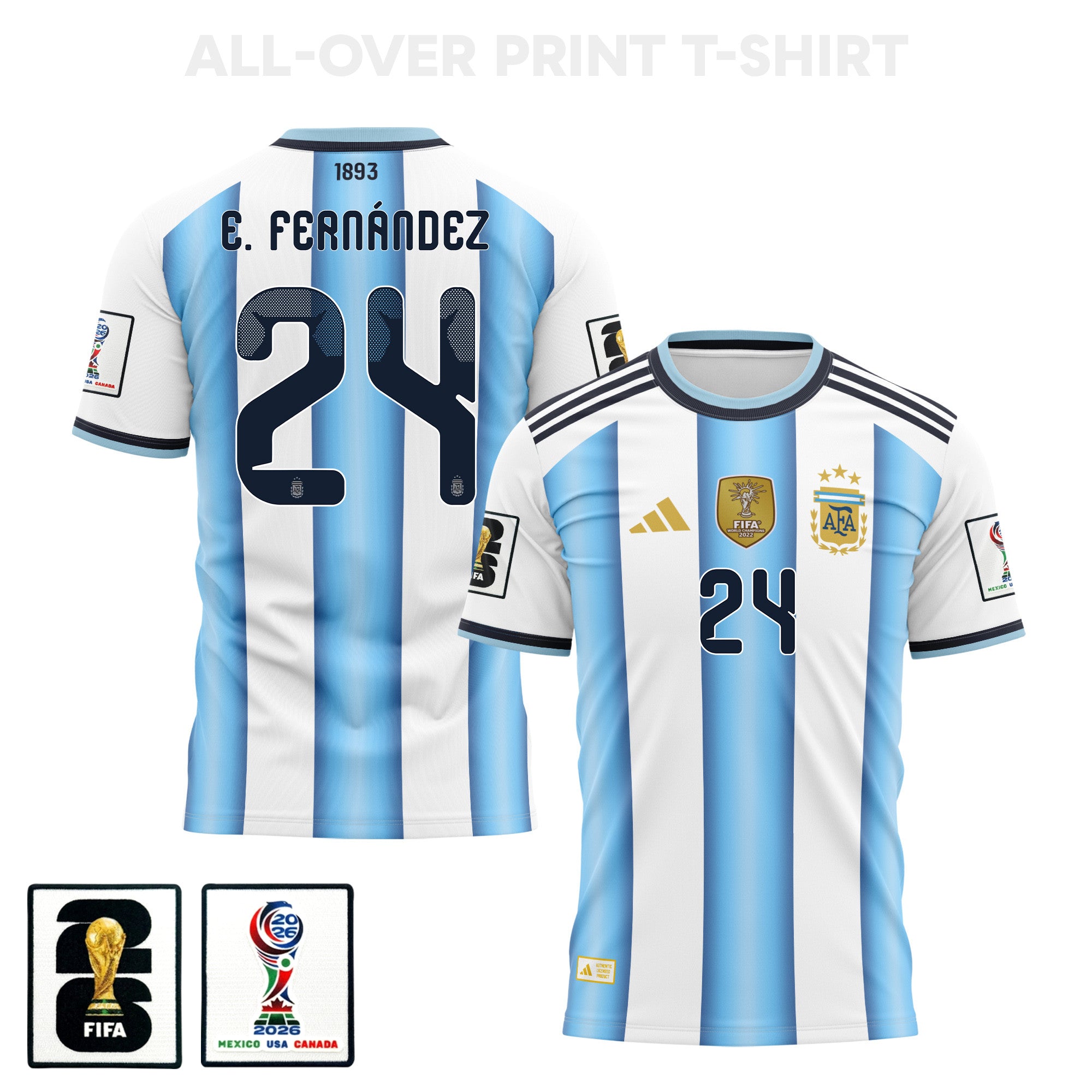 Enzo Fernández 24 Argentina 2026 Home 3D T-Shirt Fully Printed – Unisex, White