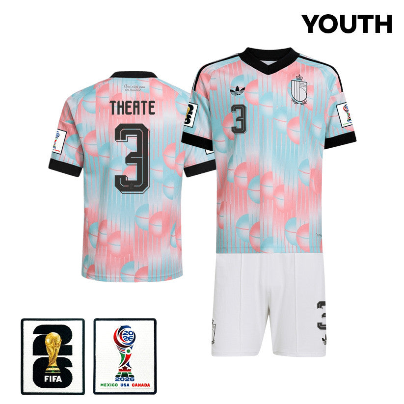 Arthur Theate 3 Belgium 2026 YOUTH Away Jersey & Shorts Set - Light Blue