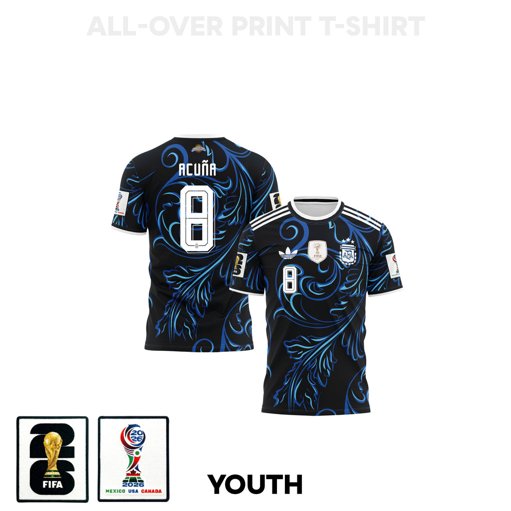 Marcos Acuña 8 Youth Argentina 2026 Away 3D T-shirt Fully Printed – Black