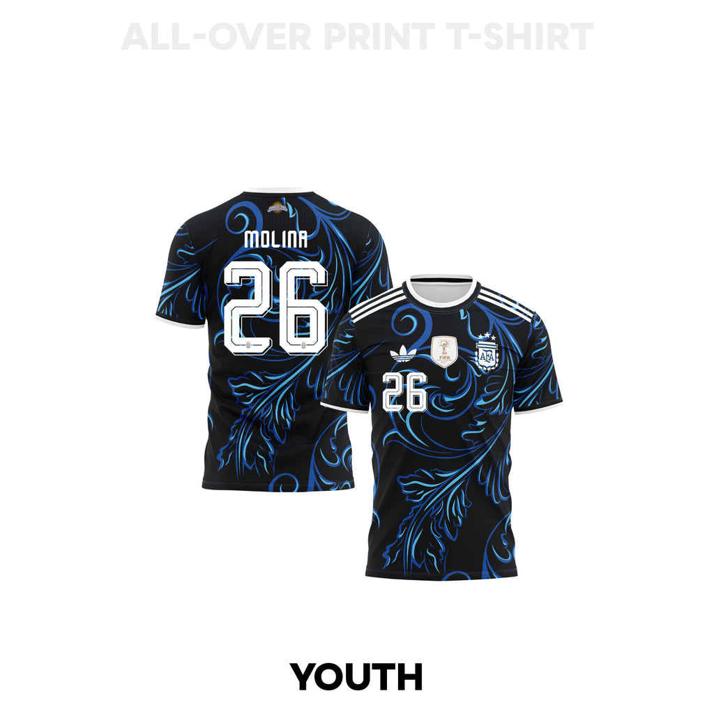 Nahuel Molina 26 Youth Argentina 2026 Away 3D T-shirt Fully Printed – Black