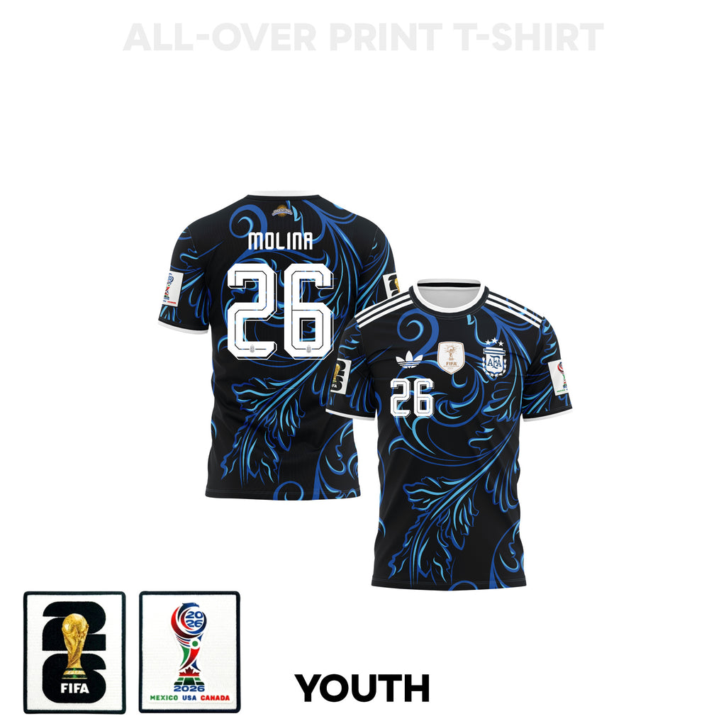 Nahuel Molina 26 Youth Argentina 2026 Away 3D T-shirt Fully Printed – Black