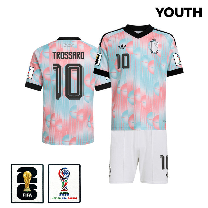 Leandro Trossard 10 Belgium 2026 YOUTH Away Jersey & Shorts Set - Light Blue
