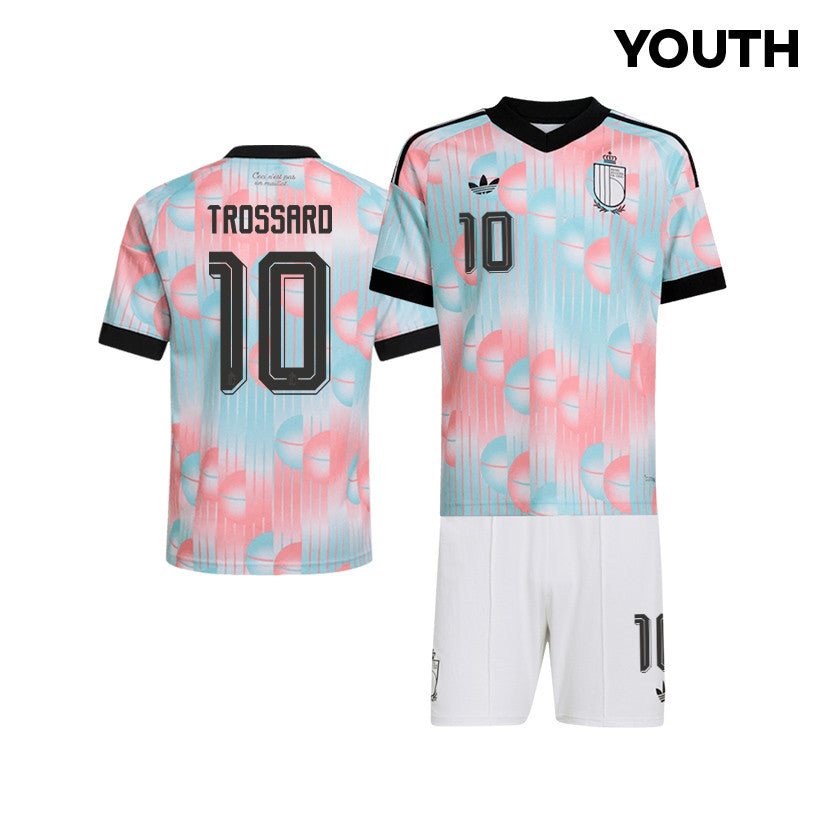 Leandro Trossard 10 Belgium 2026 YOUTH Away Jersey & Shorts Set - Light Blue