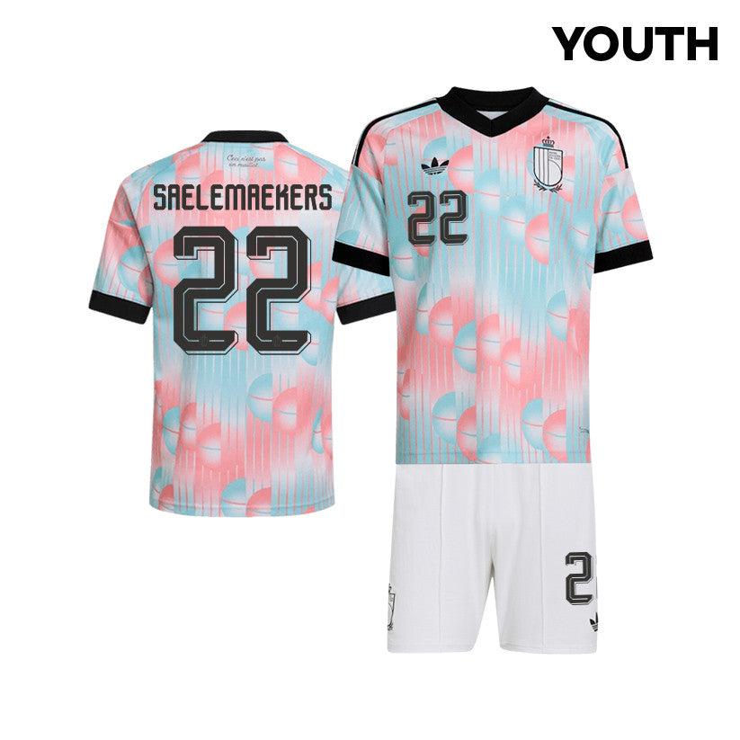Alexis Saelemaekers 22 Belgium 2026 YOUTH Away Jersey & Shorts Set - Light Blue