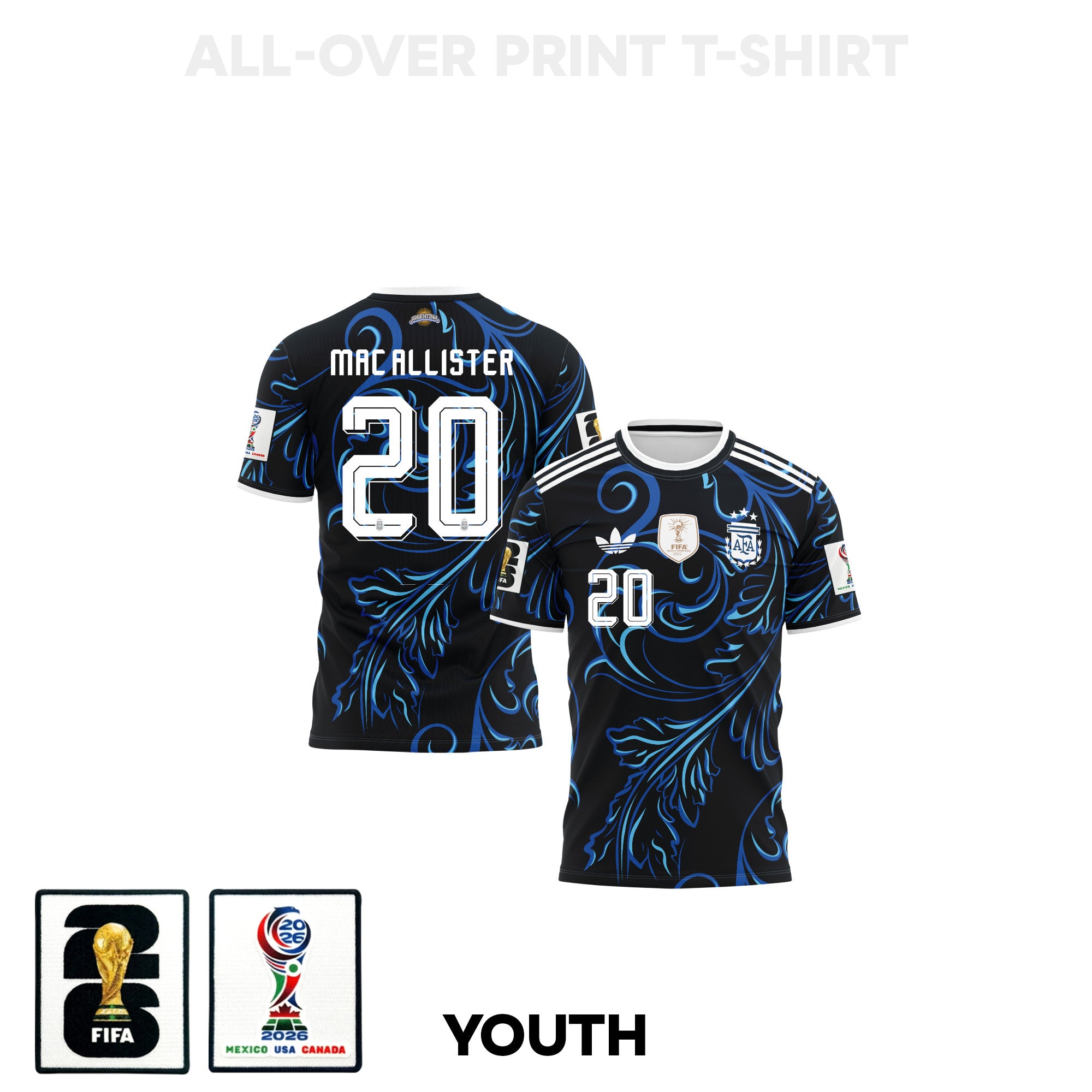 Alexis Mac Allister 20 Youth Argentina 2026 Away 3D T-shirt Fully Printed – Black
