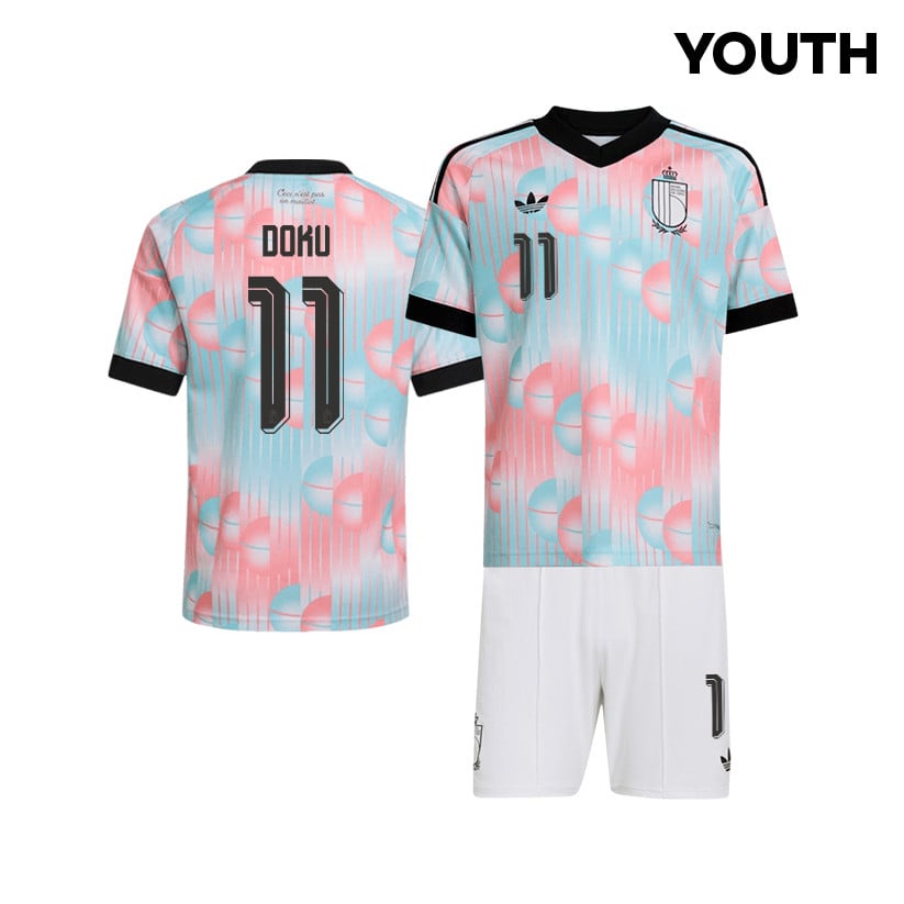 Jérémy Doku 11 Belgium 2026 YOUTH Away Jersey & Shorts Set - Light Blue