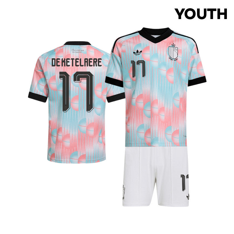 Charles De Ketelaere 17 Belgium 2026 YOUTH Away Jersey & Shorts Set - Light Blue