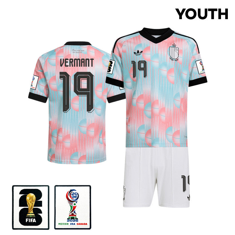Romeo Vermant 19 Belgium 2026 YOUTH Away Jersey & Shorts Set - Light Blue