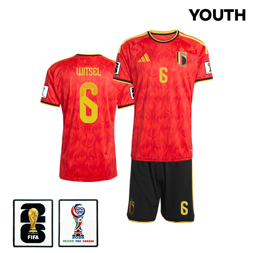 Axel Witsel 6 Belgium 2026 YOUTH Home Jersey & Shorts Set - Red/Black