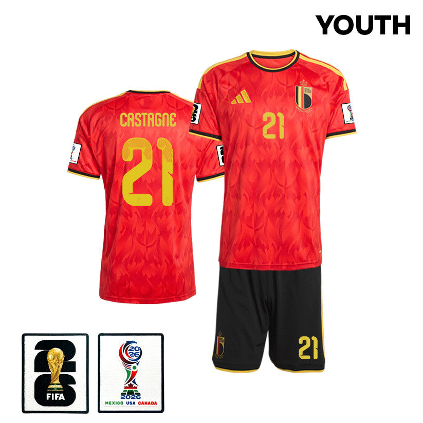 Timothy Castagne 21 Belgium 2026 YOUTH Home Jersey & Shorts Set - Red/Black