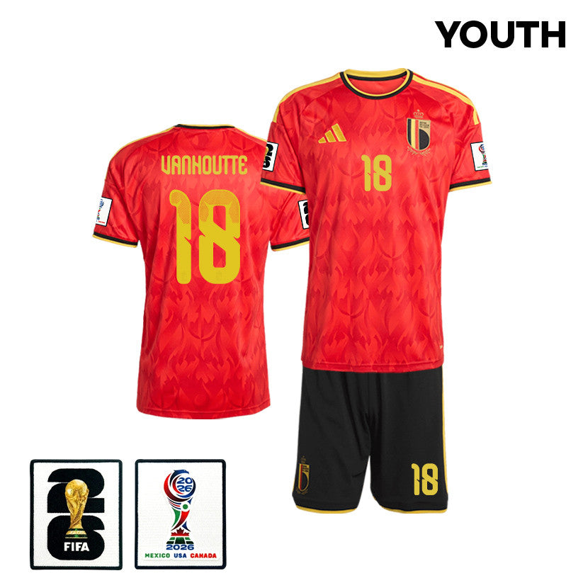 Charles Vanhoutte 18 Belgium 2026 YOUTH Home Jersey & Shorts Set - Red/Black