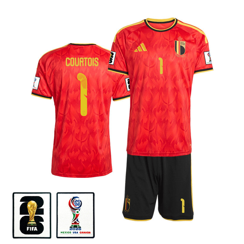 Thibaut Courtois 1 Belgium 2026 Home Men Jersey & Shorts Set – Red/Black