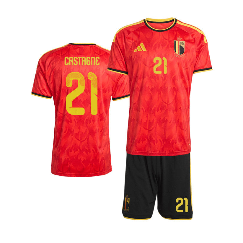 Timothy Castagne 21 Belgium 2026 Home Men Jersey & Shorts Set – Red/Black