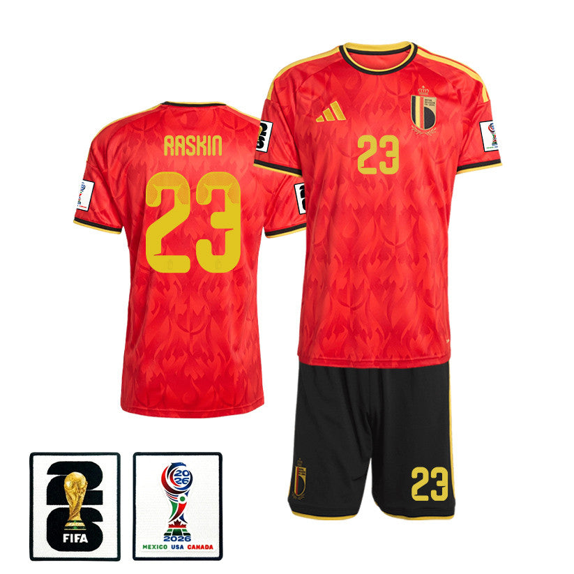 Nicolas Raskin 23 Belgium 2026 Home Men Jersey & Shorts Set – Red/Black