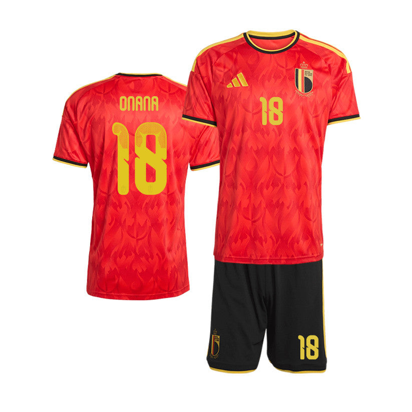 Amadou Onana 18 Belgium 2026 Home Men Jersey & Shorts Set – Red/Black
