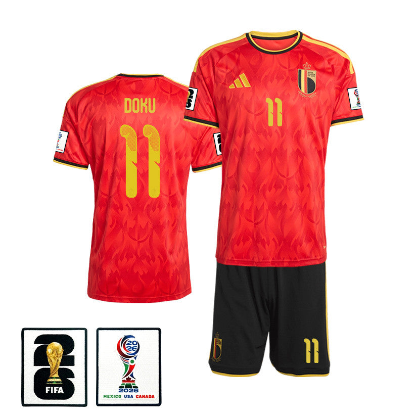 Jérémy Doku 11 Belgium 2026 Home Men Jersey & Shorts Set – Red/Black