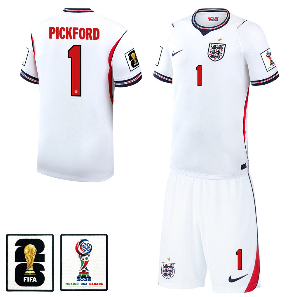 Jordan Pickford 1 England 2026 Home Men Jersey & Shorts Set – White