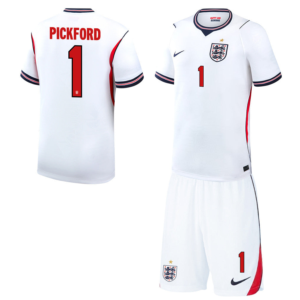 Jordan Pickford 1 England 2026 Home Men Jersey & Shorts Set – White