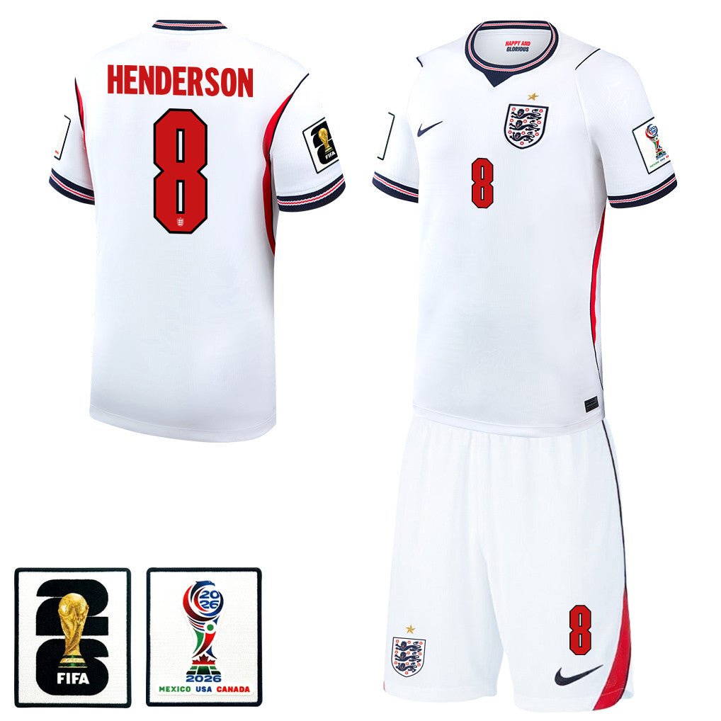 Jordan Henderson 8 England 2026 Home Men Jersey & Shorts Set – White